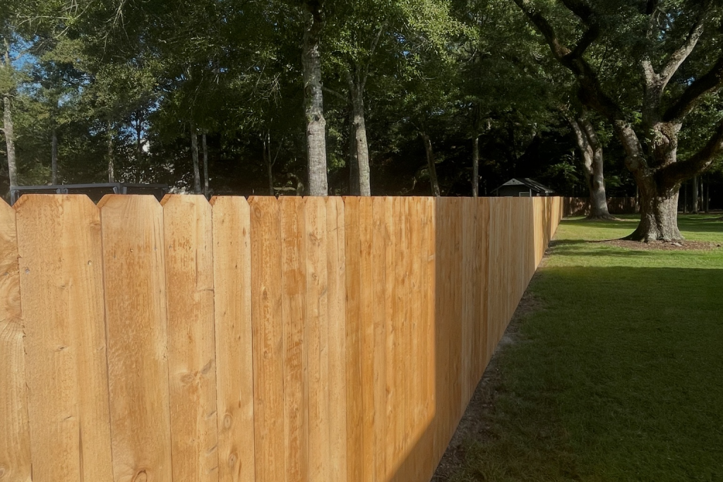 Cedar privacy fence installed in Nottoway subdivision in Covington, Louisiana