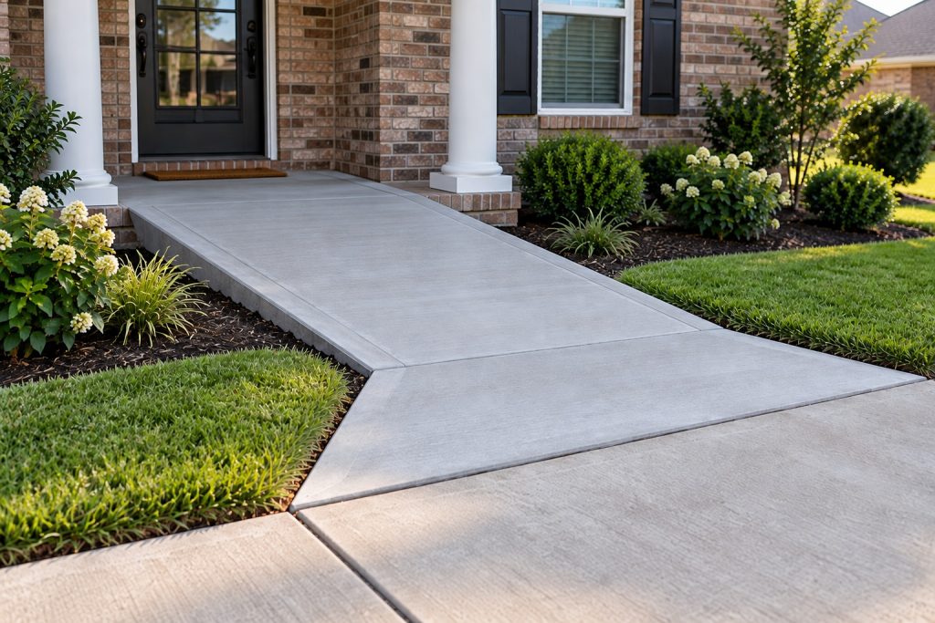 Concrete wheelchair ramp installation for a residential home in Covington, LA